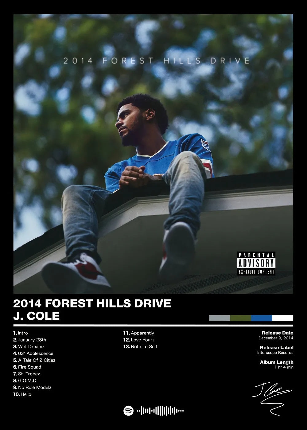 J. Cole Forest Hills Drive metal poster artwork